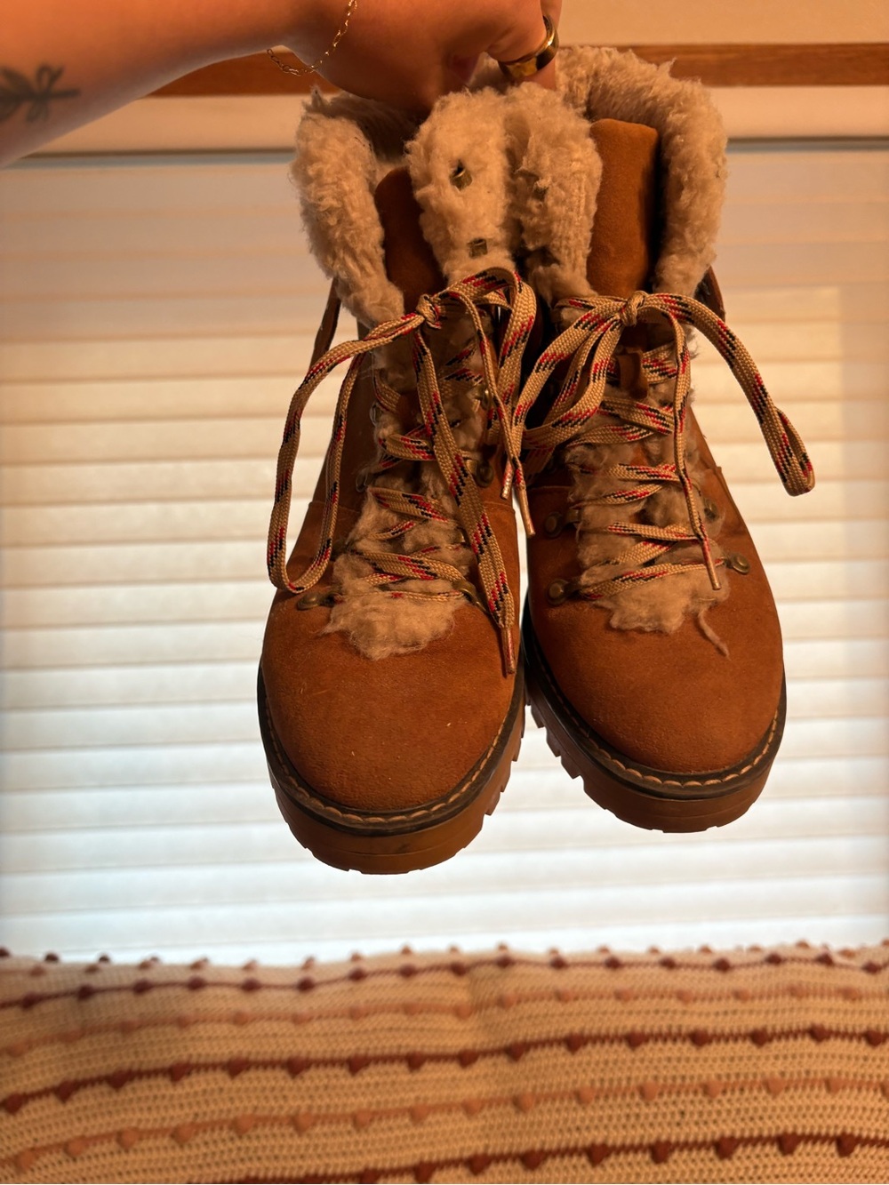 Time and Tru Tan Faux-Shearling Lace-Up Winter Boots